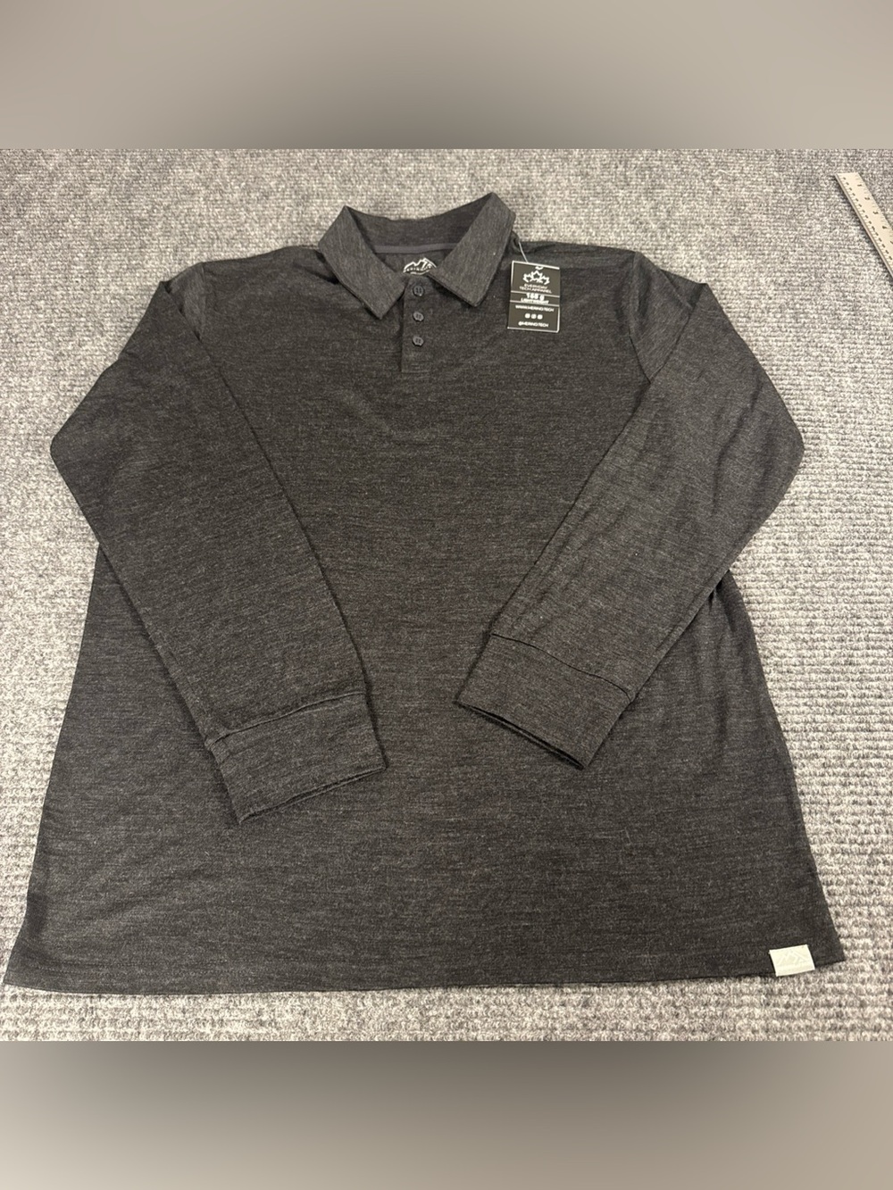 Merino.tech Mens Long Sleeve Polo Shirt 100% Superfine Merino Wool Charcoal L